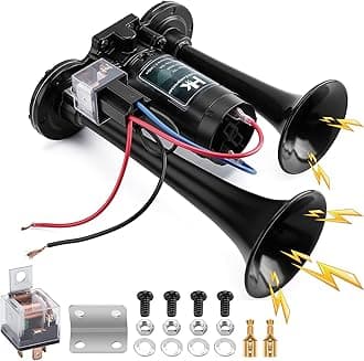 12V 150db Air Horn for Truck, Super Loud Dual Trumpet Air Horn Kit with Compressor for Any 12V Vehicles Trucks Lorrys Trains Boats Cars Vans Kit (Black)
