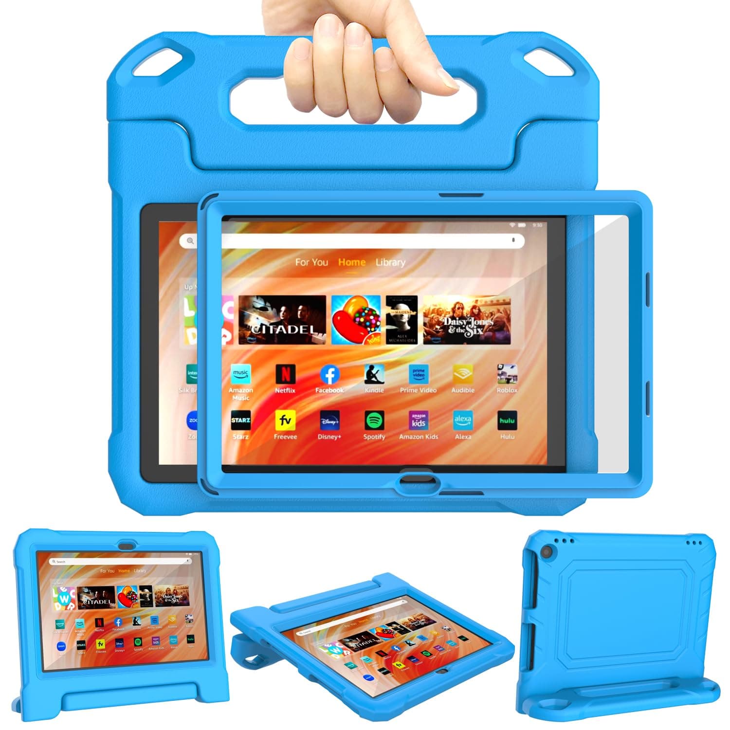 Fire HD 10 Tablet Case Kids (13th/11th Gen, 2023/2021) - TrendGate Lightweight Kid-Proof Cover Built-in Screen Protector Handle Stand for Kindle Fire HD 10/Plus/Kids/Pro Tablet, Not for iPad - Blue
