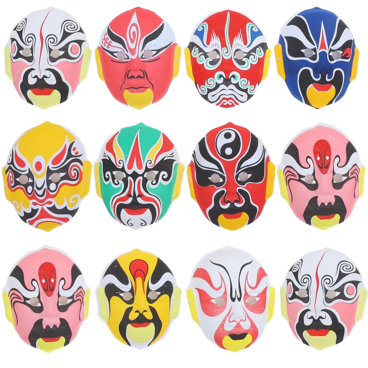 BESTOYARD 12 Pack Chinese Masks with Elastic Band, Oper Plastic Cosplay Props for Party, Halloween, and Holiday Decorations (Random Styles)