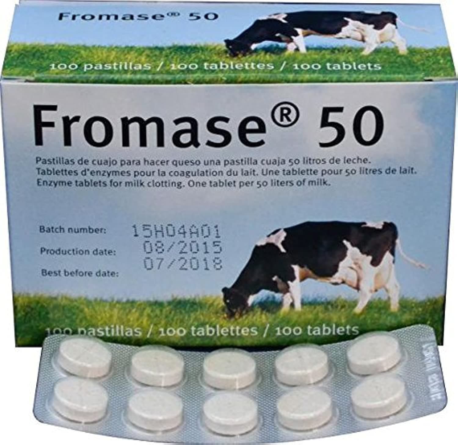 RENNET TABLETS / Fromase 50 / 10 TABLETS / 10 PASTILLAS / 10 TABLETTES