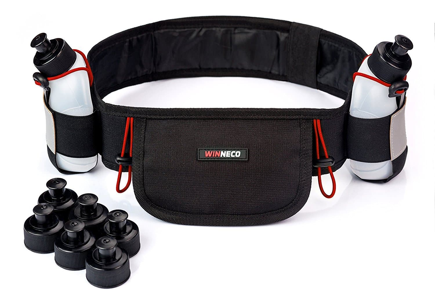 Running Hydration Belt with 2 Water Bottles (BPA Free 9oz Each) - Fuel Belt Fits All Smartphones - Reflective Waterproof Running Gear - Men or Women Runners Belt - Waist Pouch-Fanny Pack For Hiking