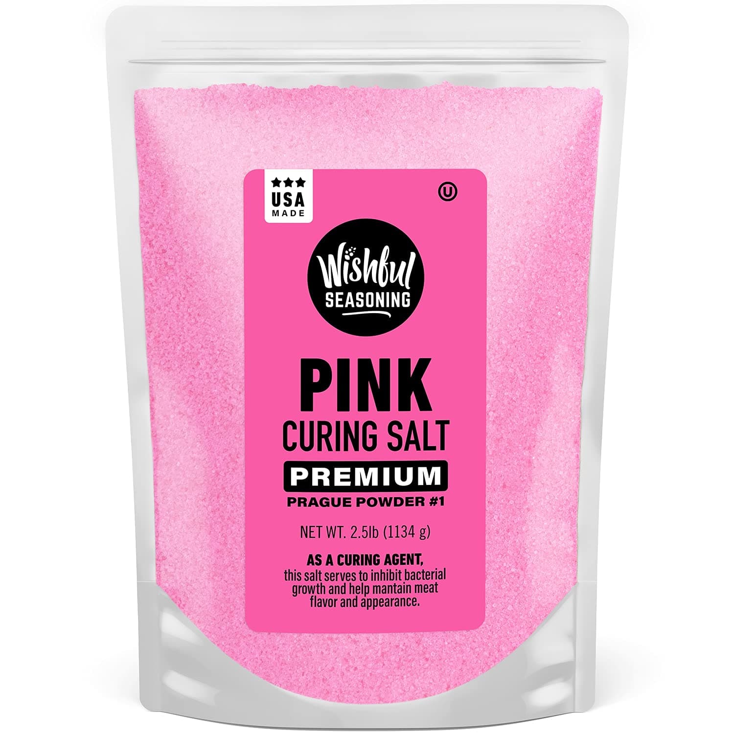 Wishful Curing Salt #1 [2.5 lbs bag] Pink Curing Salt, Prague Powder 1, 6.25% Sodium Nitrite "Insta Cure" for Game, Bacon, Sausage, Ham, Jerky Cure, Corned Beef, Quick, Bulk, Made in USA