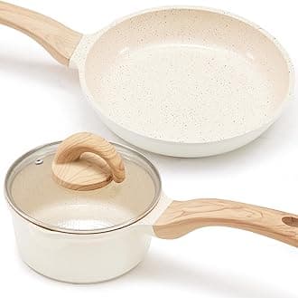 Pots and Pans Set Non Stick, Healthy Ceramic Cookware Set, 3pcs Kitchen Pots Frying Pan Saucepan, PFAS-Free, CreamGlobal Recycled StandardGlobal Recycled StandardGlobal Recycled Standard