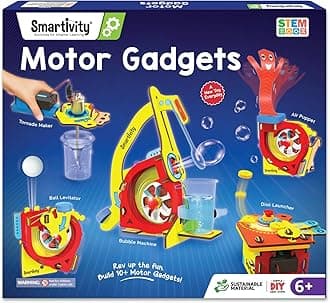 10-in-1 Motor Powered Gadgets Kit for Kids 6-12 Years | Build 10+ Science Projects - Bubble Launcher, Spinning Toy & More | Birthday Gift for 6,7,8,9,10,11,12 Years