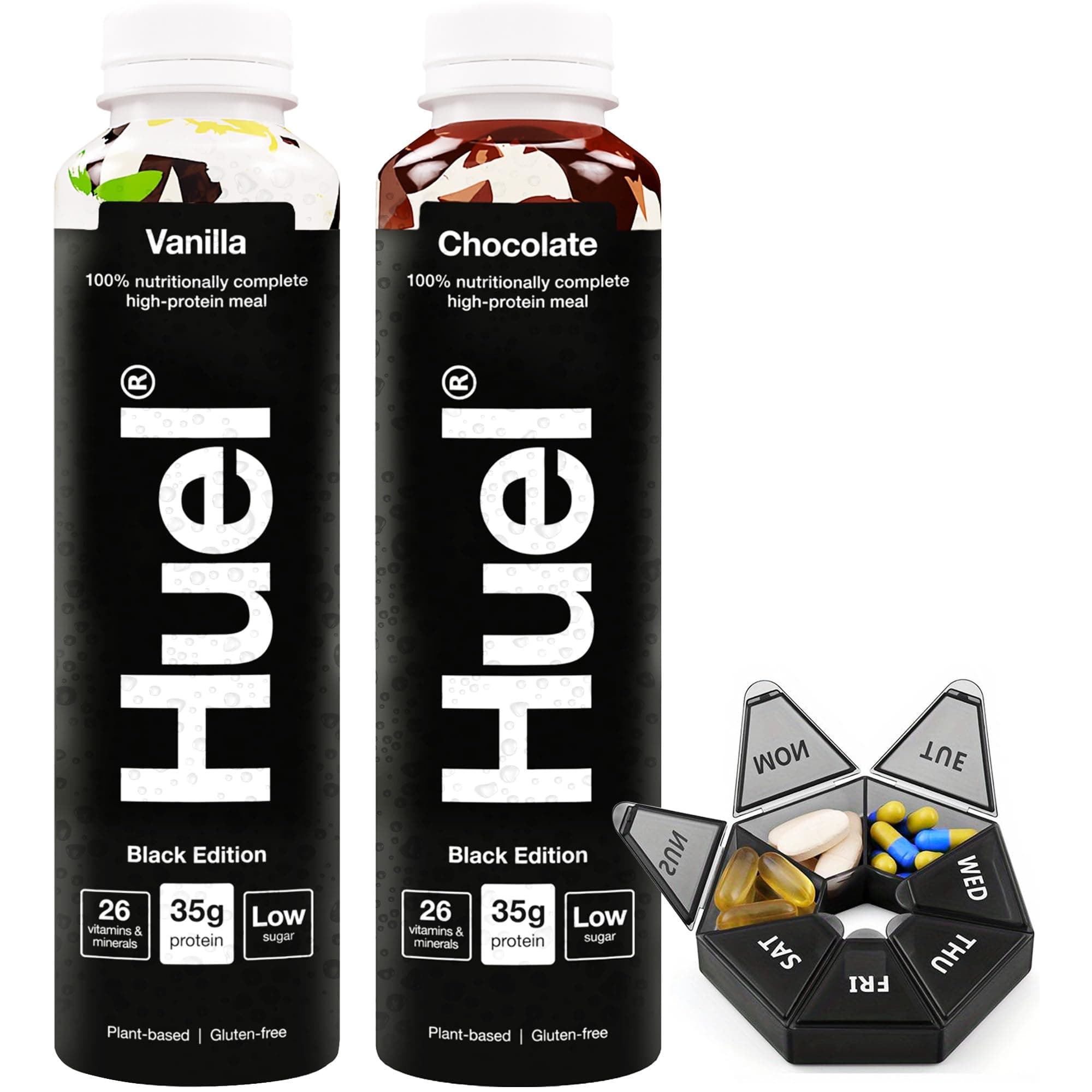 Bear and Koala Ready-to Drink Black Edition Chocolate & Vanilla Bundle - Meal Replacement Shake, Gluten Free, Ready Meal, Zero Artificial Sweeteners, Dairy Free, 35g Vegan Protein (2x500ml)