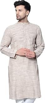 Latest Chikan Men's Cotton Regular Textured Long Kurta Full Sleeves - Casual Ethnic Wear�