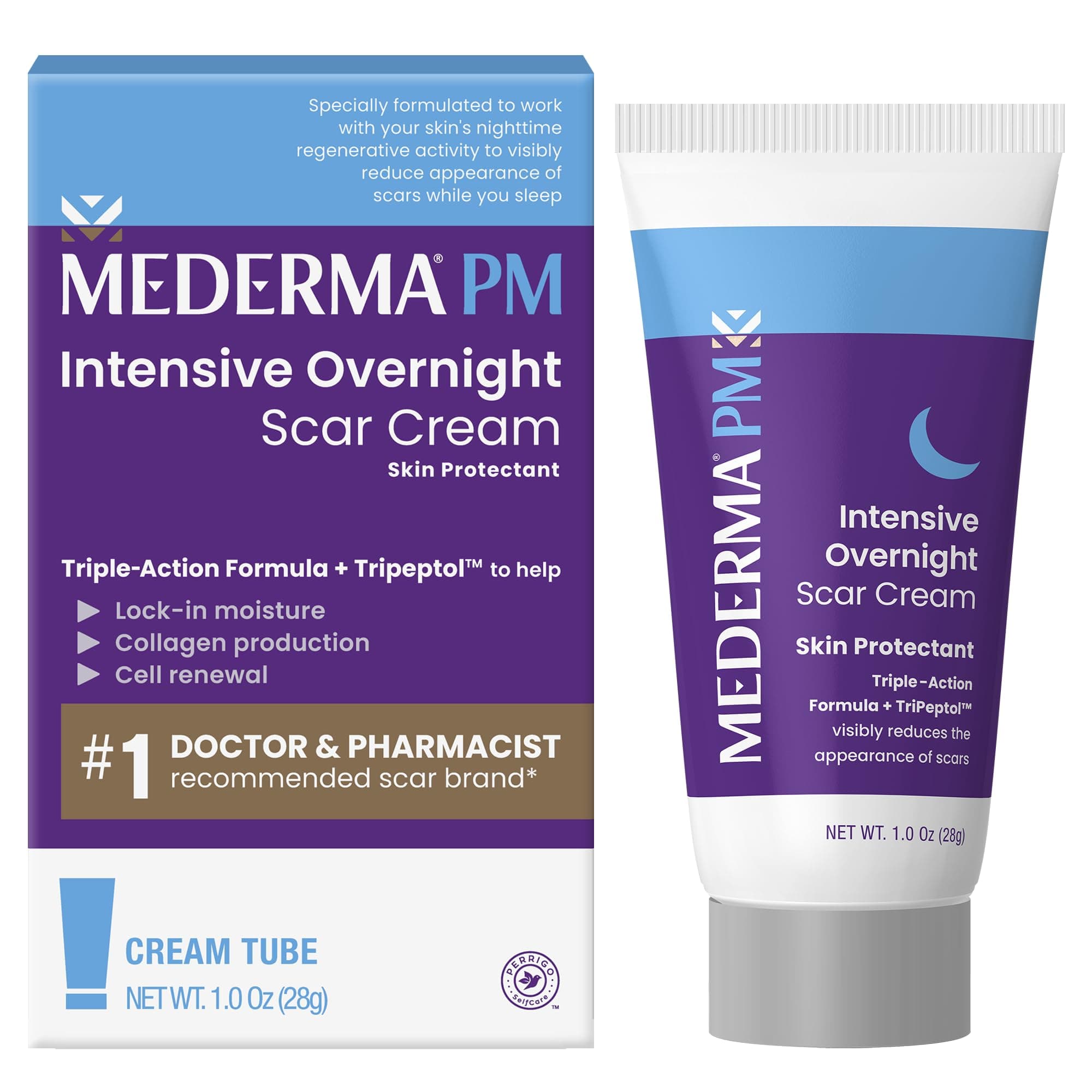 Mederma PM Intensive Overnight Scar Cream Advanced Scar Treatment that Works with Skin's Nighttime Regenerative Activity 1.0 oz 28g, White, 1 Ounce (Pack of 1)