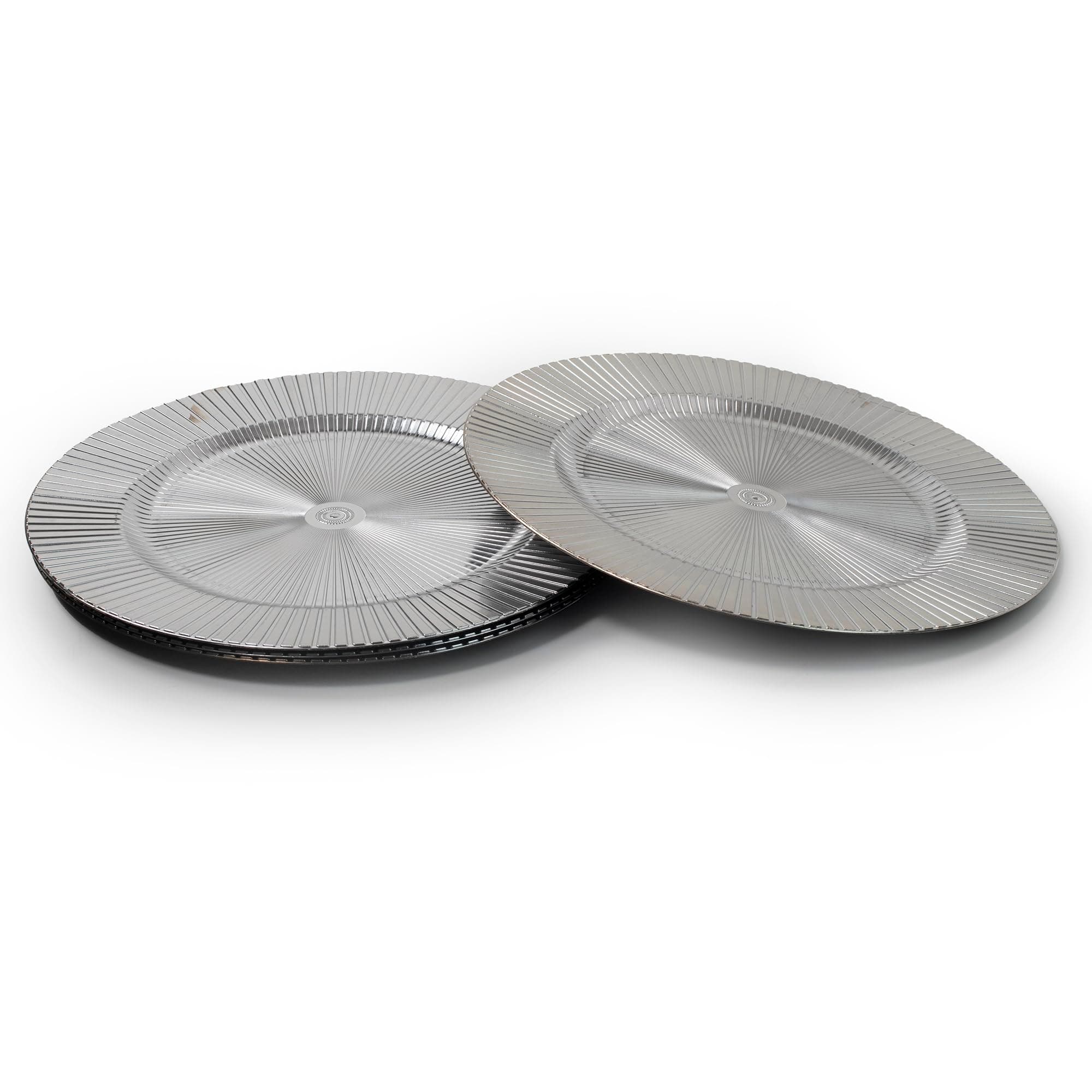 Set of 4 Shiny Silver Charger Plates Under Plates 33cm Premium Range (Stripe)