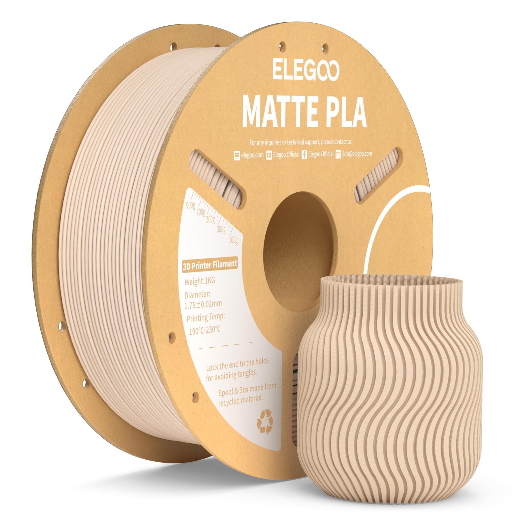 ELEGOO Matte PLA Filament Beige 1KG, 1.75mm 3D Printer Filament Dimensional Accuracy +/- 0.02mm, 1kg Carboard Spool (2.2lbs) Fits for Most FDM 3D Printers