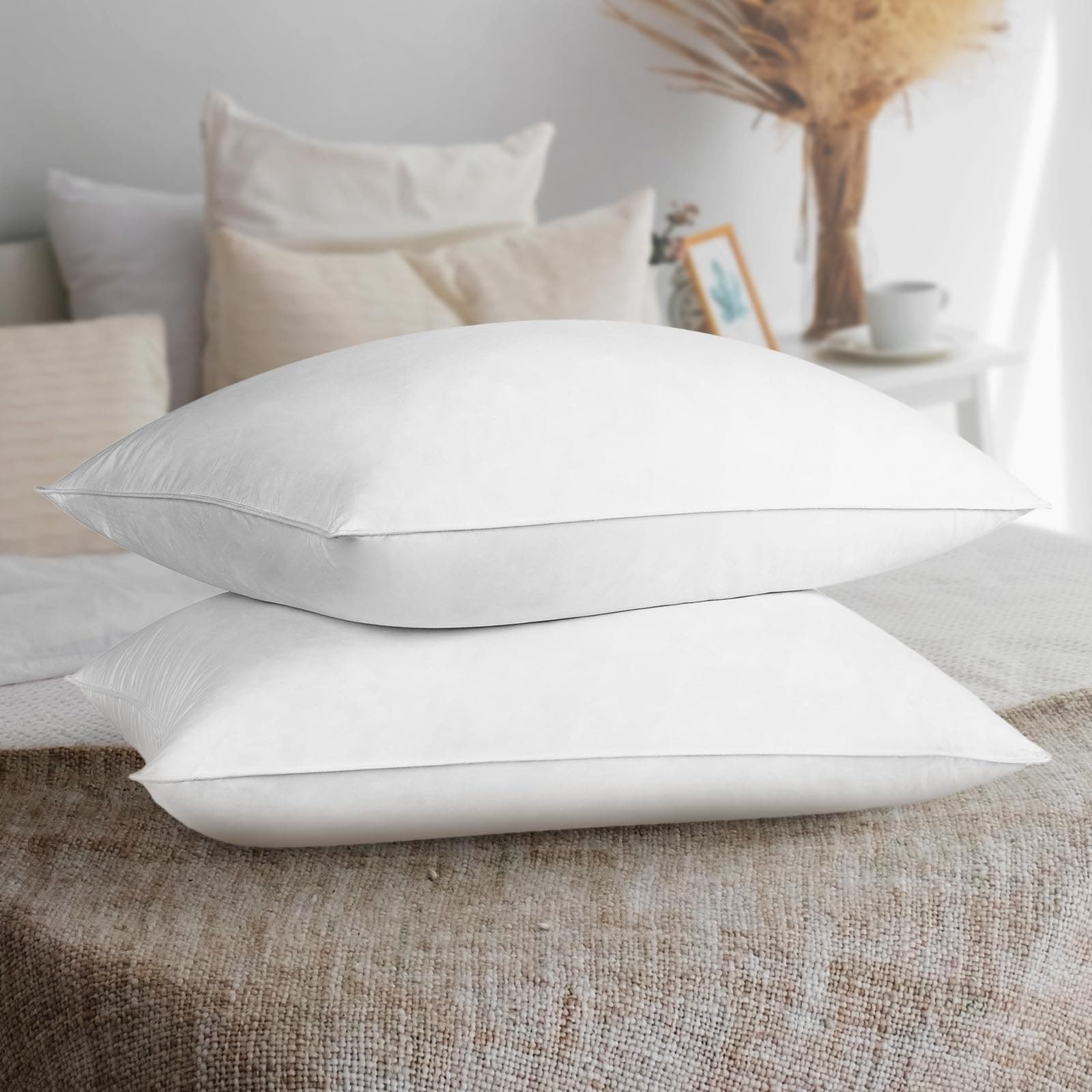DreamhoodKing Size Duck Down Bed Pillows Insert Set of 2, Feather and Down with 100% Cotton, Soft and Supportive Pillow for Better Sleeping Experience