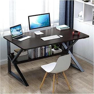 Computer Desk 120cm PC Desk Laptop Writing Table Study Table with Storage Shelves Large Wood Office Laptop Workstation Home Gaming Desk, Sturdy Metal Frame Home Office Desks