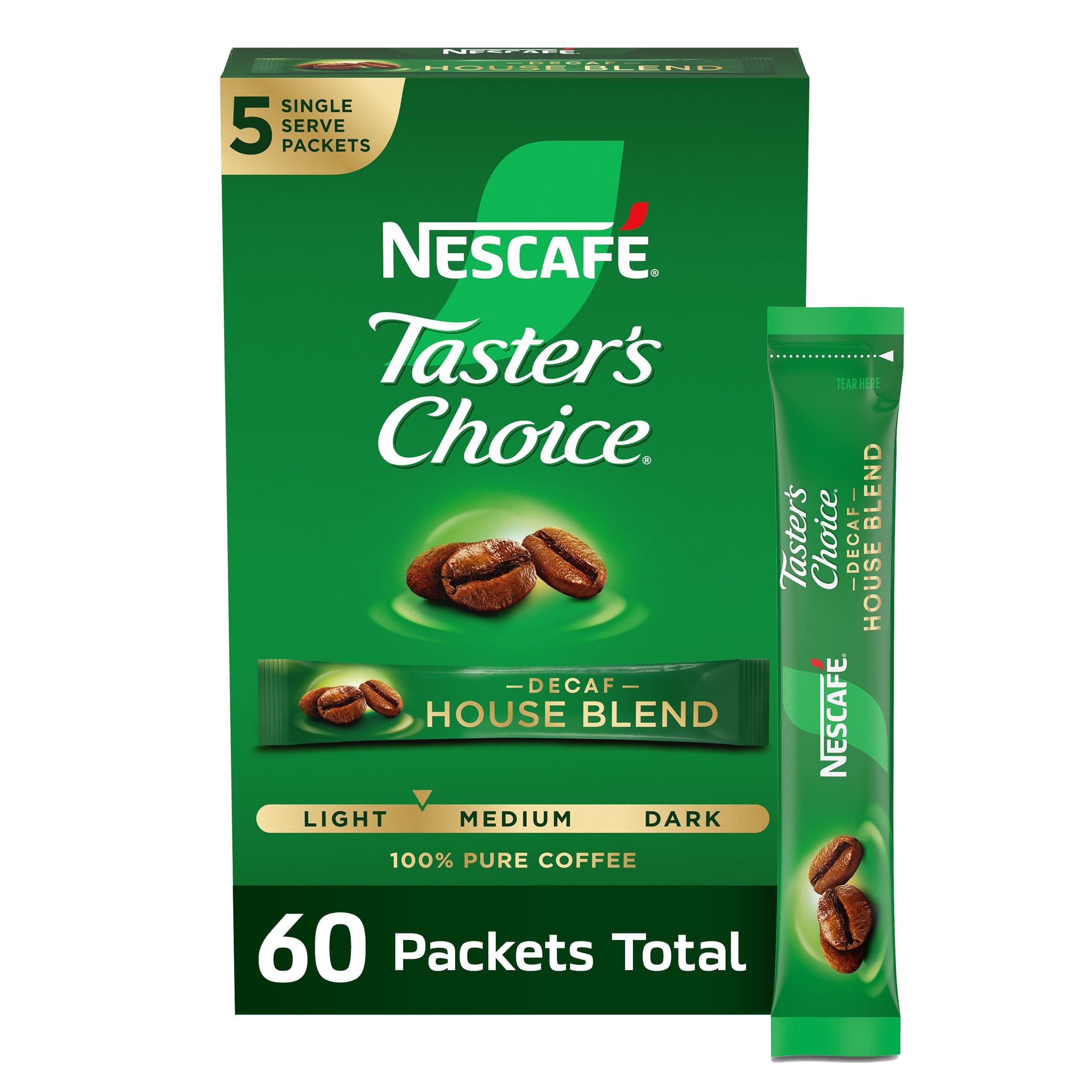 Nescafe Taster's Choice Decaf Instant Coffee, House Blend, 0.52 Ounce (Pack of 60 -12x5 pcs)