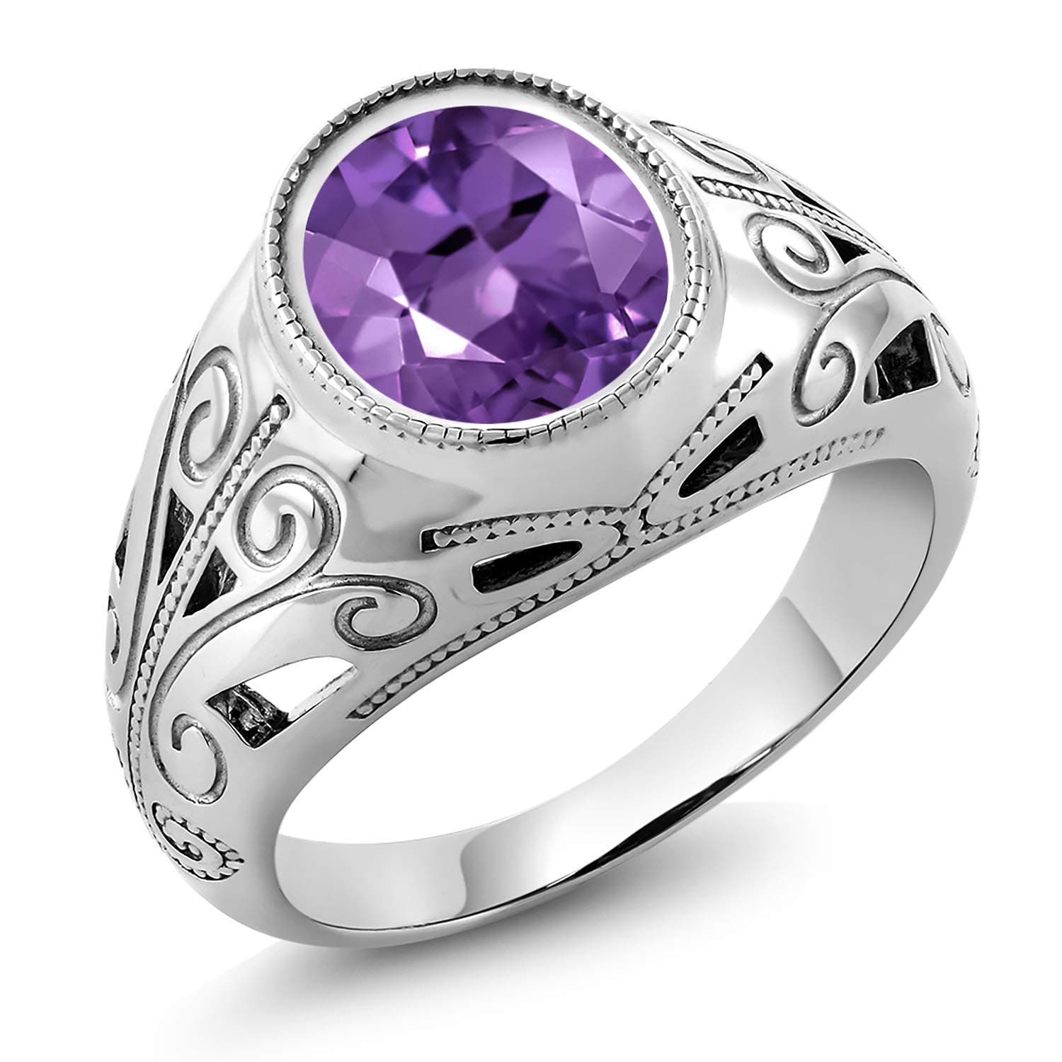 Gem Stone King Men's 925 Sterling Silver Oval Amethyst Ring (4.60 Cttw, Gemstone Birthstone, Available In Size 7,8,9,10,11,12,13)