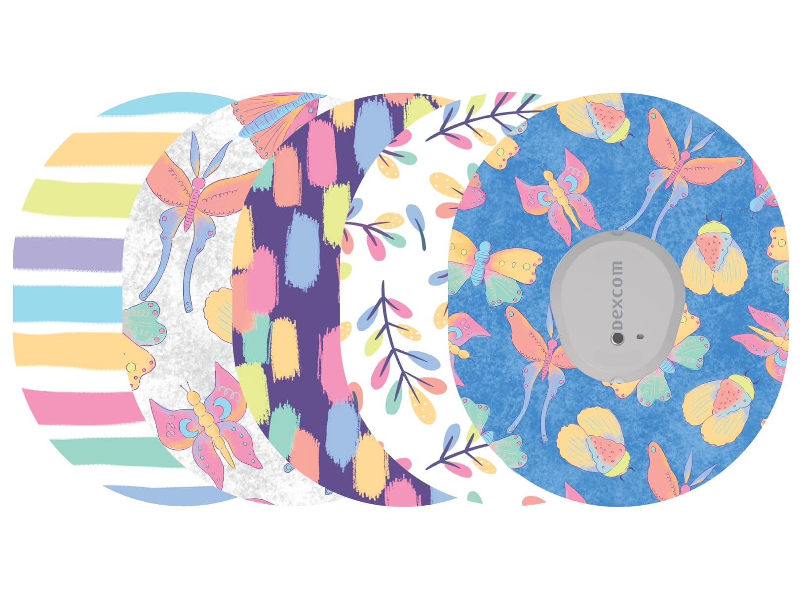 Glucomart Adhesive Patches for Dexcom G7, Stelo & Infusion Sets – 5-Pack Waterproof, Sweatproof CGM Overpatches – Hypoallergenic CGM Patches (Pastel Butterfly)