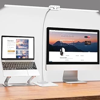 EppieBasic Led Desk Lamp,24W 31.5IN Architect Double Head Desk Lamps for Home Office,Dimmable & 6 Color Modes Extra Bright Modern Table lamp with Base,Overhead Computer Lighting for Workbench Monitor