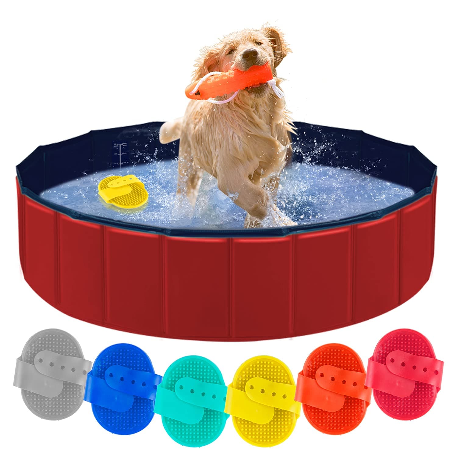 Forever Speed Dog Pool Foldable Pet Pool Portable Swimming Pool Padding Pool Bathing Tub in Safty PVC (120×30CM, Red) …