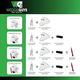 Wedge Guys Golf Grip Kits for Regripping Golf Clubs - Professional Quality - Options Include Hook Blade, 15 or 30 Grip Tape Strips, 5 or 8 oz Grip Solvent & Rubber Vise Clamp