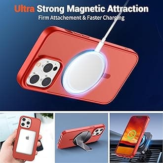 SUPFINE Magnetic for iPhone 13 Pro Case (Compatible with MagSafe) (Military Grade Drop Protection) Slim Translucent Matte Shockproof with Anti-Fingerprint Phone Case,Red