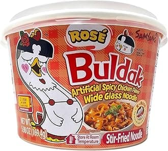 YCNO KOMBOFANSamyang Buldak K Rose, Wide Flat Glass Noodles, Big Bowl Cup, Korean Fire Challenge Microwaveable 삼양 로제 불닭 납작당면 (5.98oz)