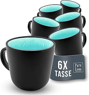 PURE LIVING INTERIOR DESIGN Stoneware Coffee Cups for 6 People Ibiza Mediterranean Test Very Good Mug Set, Dishwasher, Microwave and Scratch Resistant - Stylish Tea and Coffee Mug Set - in Aquamarine