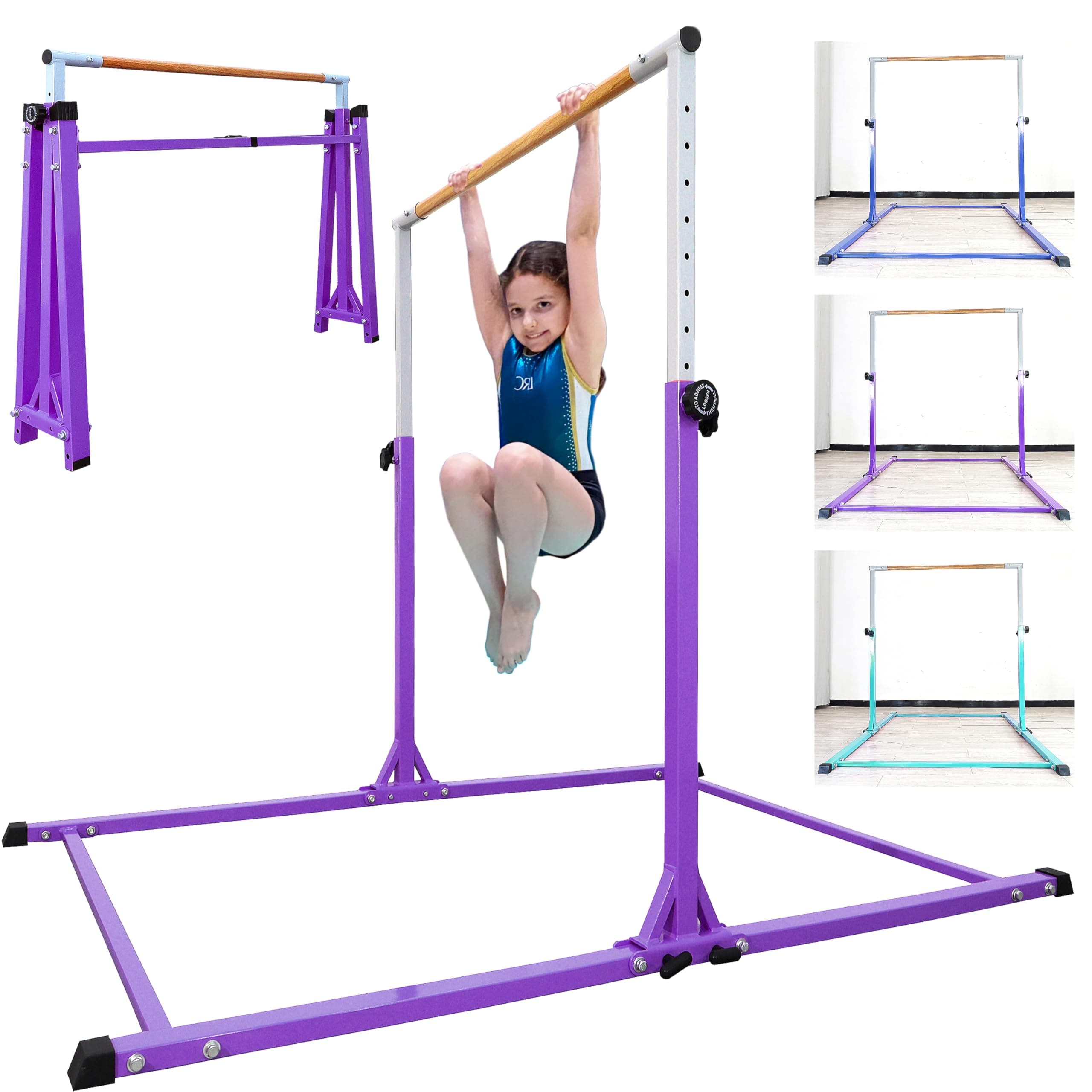 Foldable Gymnastics bar, 5FT/6FT Gymnastic Horizontal Bar,Folding Training Bar for Kids Ages 6-12, Adjustable from 35.4" to 59",Weight Limit 350 LBS,Gym Equipment for Teenagers at Home