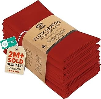Utopia Kitchen Red Cloth Napkins [12 Pack, 18x18 Inch] Absorbent Cotton Blend Washable and Reusable for Dinner, Restaurant, Lunch, Wedding and Hotel