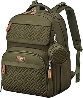 Diaper Bag Backpack - Travel Large Baby Diaper Bag with Changing pad, Waterproof Baby Bags for Mom & Dad, Unisex Bags with Pacifier Case, Luggage Strap & Stroller Clips– Army Green | with Changing Pad, Pacifier Case, Stroller Straps, Multifunction, Waterproof