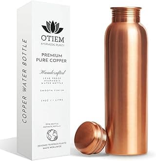 Otiem 100% Copper Water Bottle for Drinking Water, 34 Oz Smooth Finish – Stay Hydrated and Enjoy Ayurvedic Benefits – Leak-Proof, Temperature Retention, Eco-Friendly Design – Durable Copper Bottle