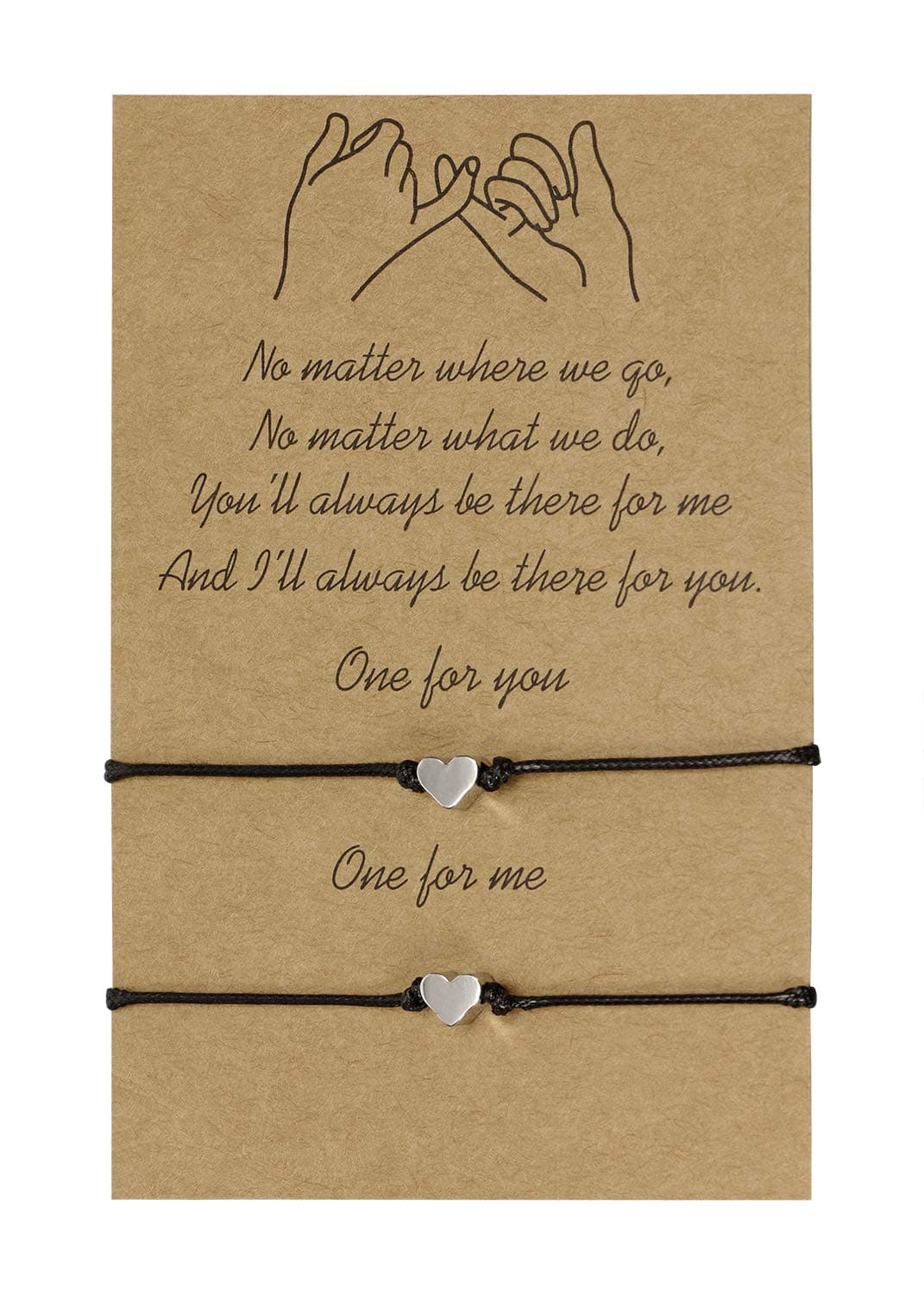 Pinky Promise Bracelet Set 2Pcs Adjustable Black String Long Distance Matching Bracelets for Couples Friendship Best Friends Graduation Gifts