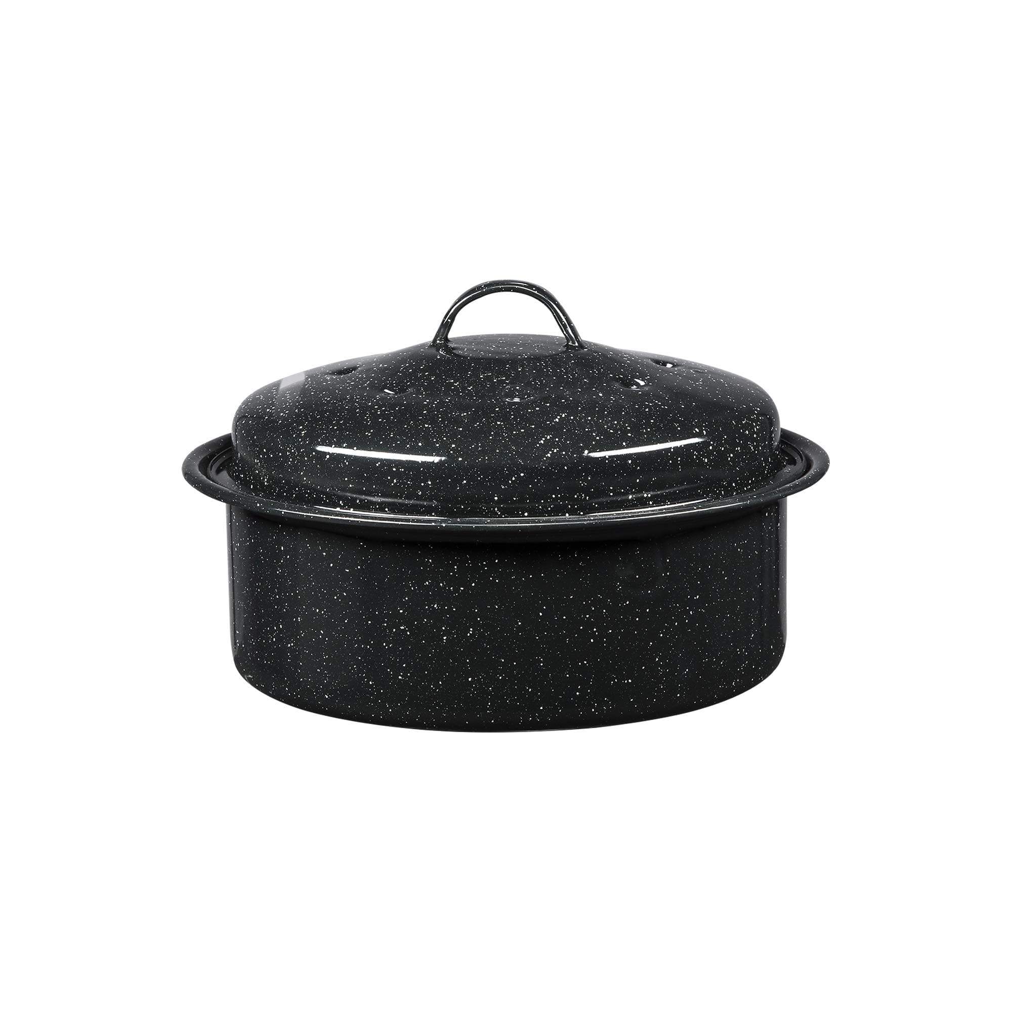 Granite Ware 8.7-Inch Small Covered Round Roaster, 3Lb Capacity – Mini Roaster Enamel Steel Cookware, Dishwasher Safe & PFOA-Free, Even Heat Distribution for Poultry, Meat, Vegetables (Speckled Black)