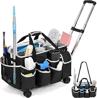 yookee home Cleaning Caddy with Detachable Trolley - Cleaning Supplies Organizer - Rolling Cleaning Caddy on Wheels - Cleaning Bags for Housekeepers - Cleaning Cart for Cleaning Supplies