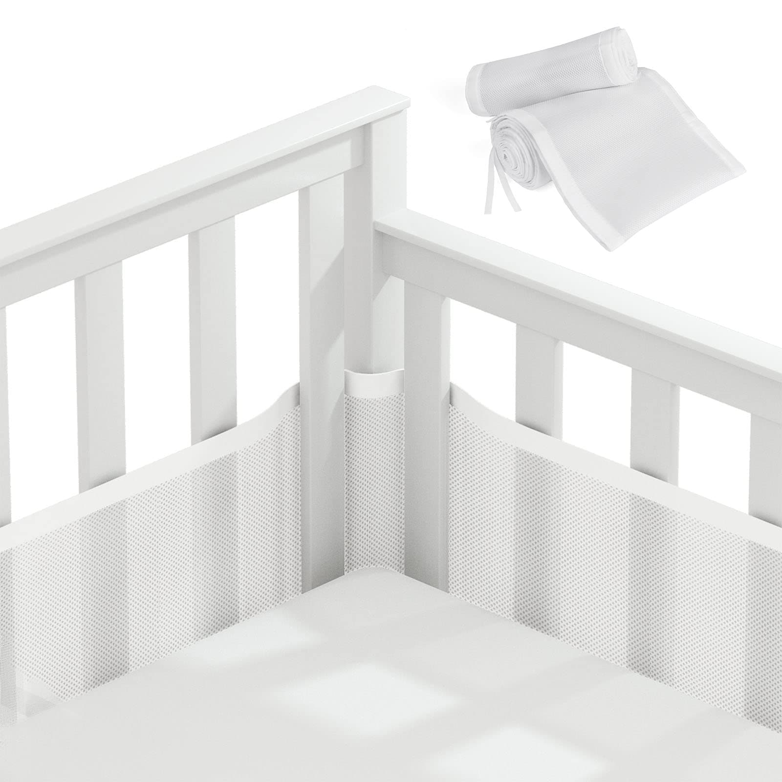 Vicloon Cot Bumper, 2Pcs Breathable Mesh Cot Liner, Crib Rail Cover Baby Crib Bumper, Baby Boys Girls Nursery Breathable Crib Bed Liner Bumper (White)