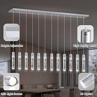 dolria 12-Lights Modern Crystal Chandeliers LED Pendant Light for Kitchen Island Dining Room Entrance Foyer Living Room Silver