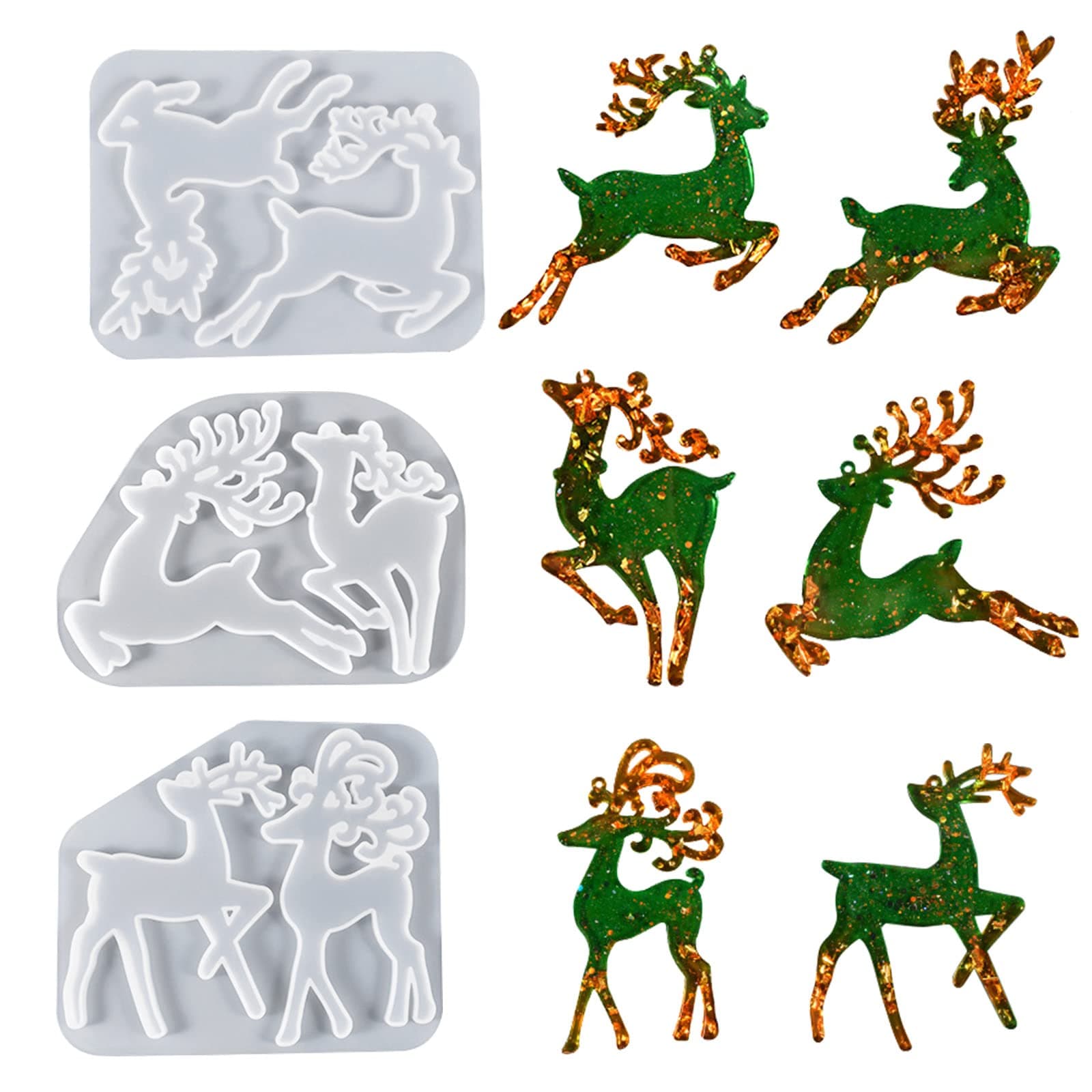 3 PCS Christmas Resin Molds, Elk Shape Silicone Molds Epoxy Resin Crafts Casting Mold DIY Silicone Pendant Mold for Christmas Tree Keychain Home Decor Crafts Gifts