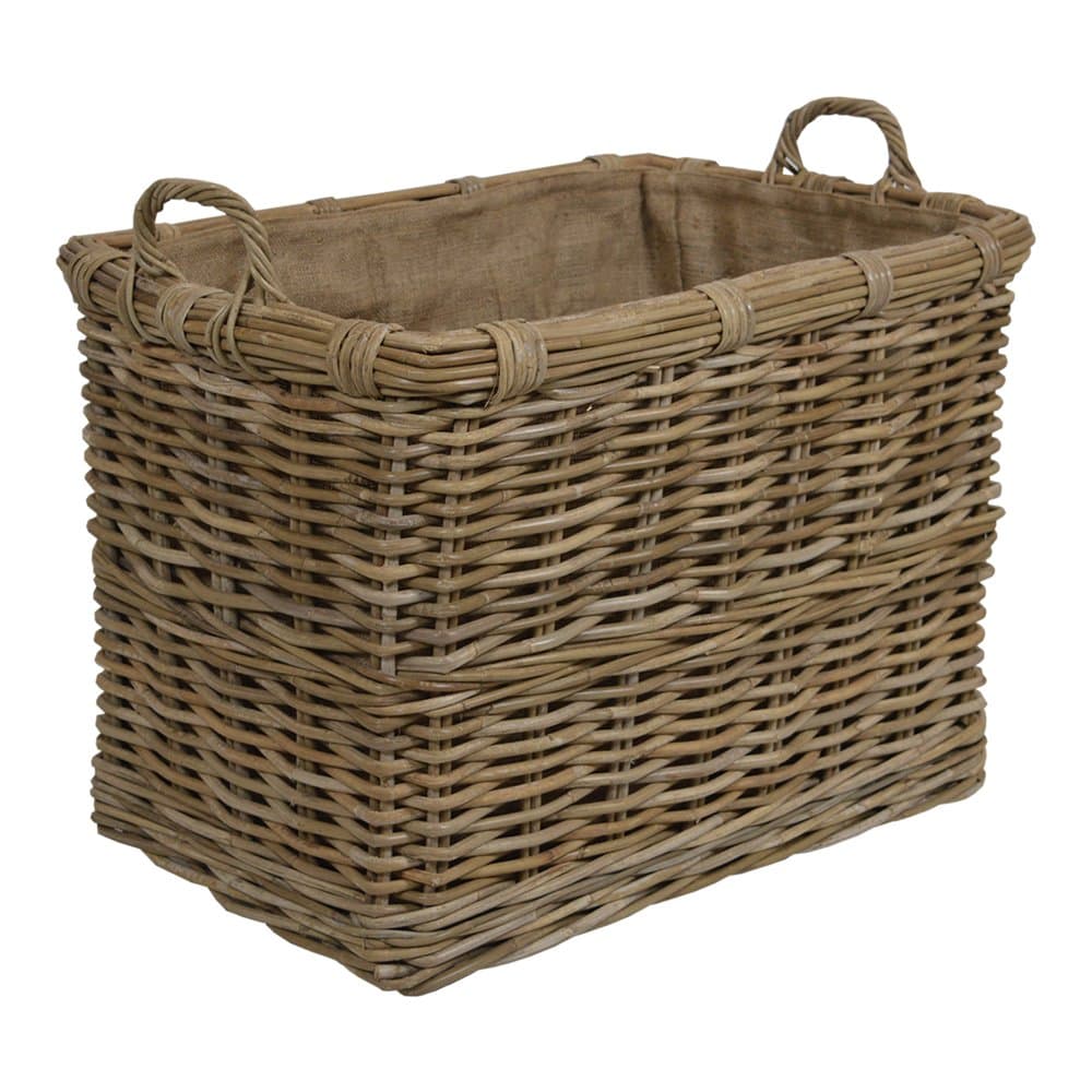 Home Storage Kubu Rattan Rectangle Large Log Basket with Hoop Handles W65 x D43 x H64cm/ Toy Basket/Gift