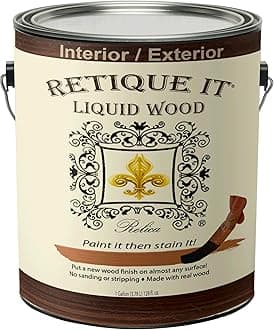 Retique It Liquid Wood - Dark Wood Gallon - Paint Then Stain It - Stainable Fiber Paint - Put a Fresh Coat on It (128 Fl Oz)