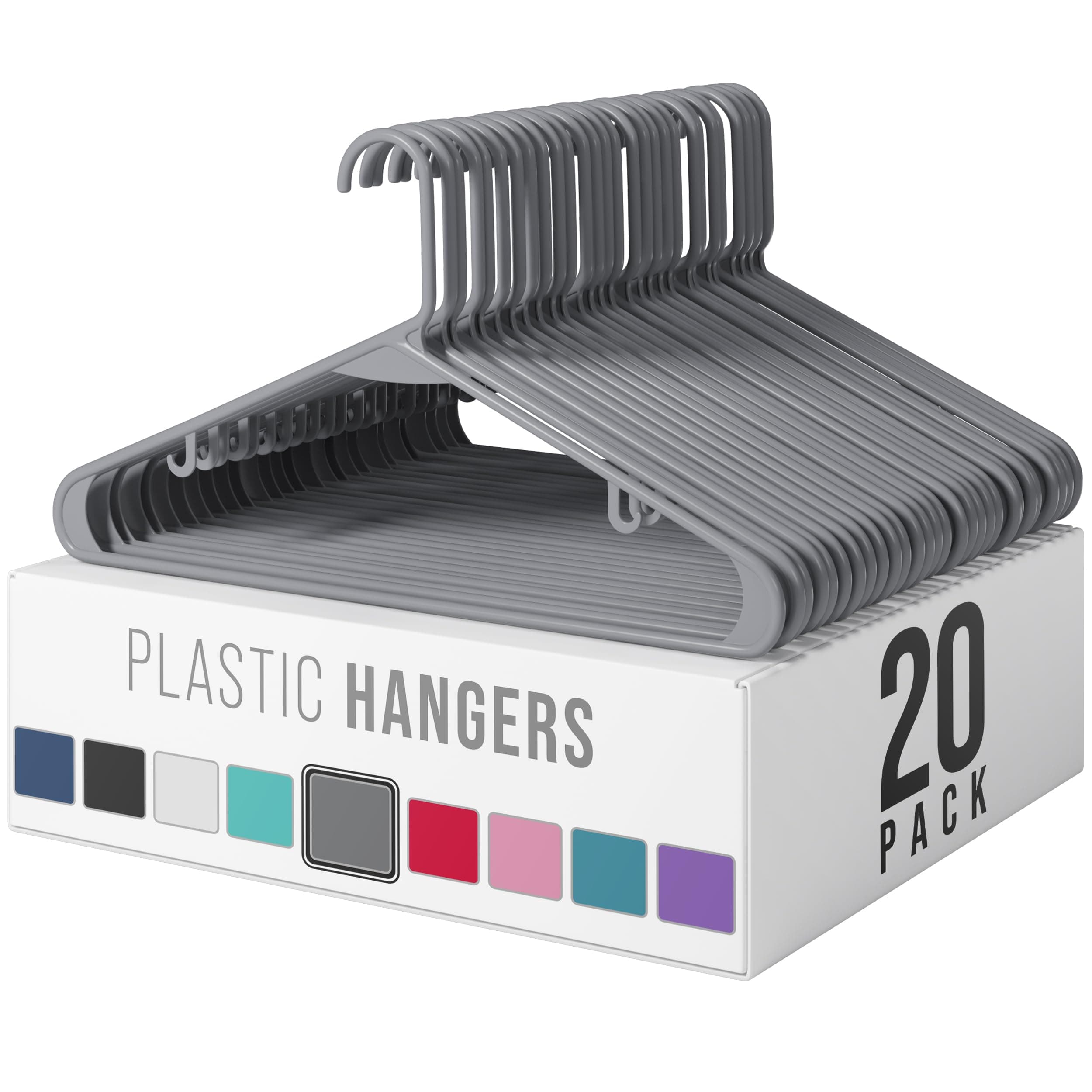 Plastic Hangers 20 Pack Grey - Clothes Hangers - Makes The Perfect Coat Hanger and General Space Saving Clothes Hangers for Closet - Percheros Ganchos para Colgar Ropa Hangars