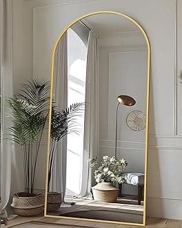 Antok Full Length Mirror, 76"x34" Floor Mirror with Stand, Hanging Mounted Mirrors for Bedroom, Living Room, Cloakroom, Dining Room, Gold, Arched