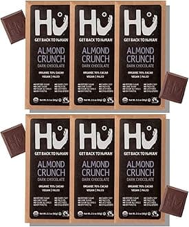 Hu Chocolate Bars | 6 Pack Almond Crunch | Natural Organic Vegan, Gluten Free, Paleo, Non GMO, Fair Trade Dark Chocolate | 2.1oz Each