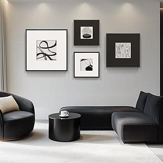 - Framed 3D Textured Black and White Abstract Wall Art for Living Room, 4 Piece Modern Paintings Artwork for Walls, Black White Minimalist Pictures for Bedroom Dining Room Hallway Home Office Wall Decor