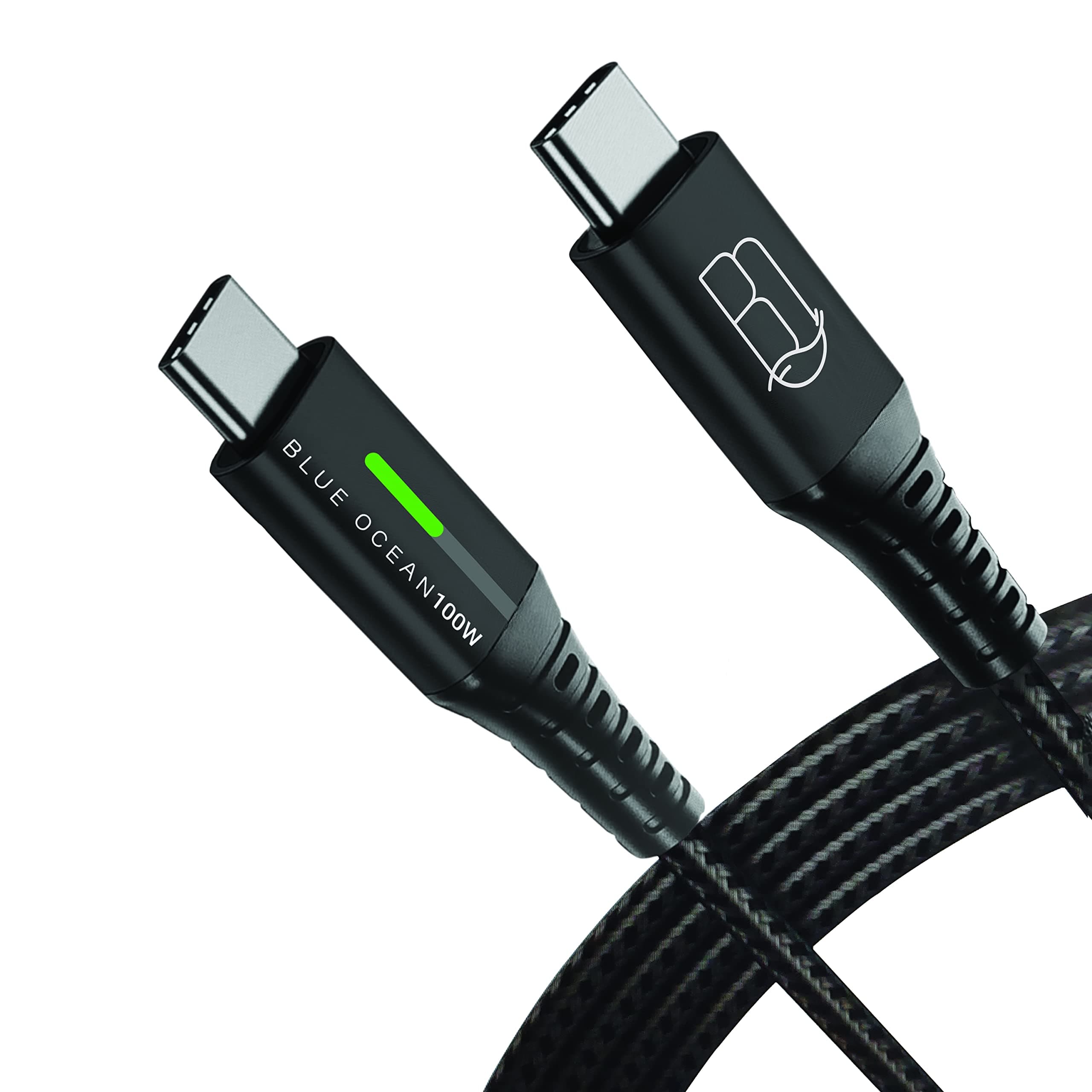 BLUE OCEAN USB C Cable 100W PD 5A QC Fast Charging With LED Display 480Mbps Data Cable, Nylon Braided Type C Data Cord Compatible for iPad, MacBook Pro Air Samsung S22 & Android, 2Mtrs