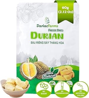 DARLAC FARMS Freeze Dried Durian Bites 60g 2.12 Oz (0.7 Oz x 3 Counts), Premium Organic Crispy Crunchy Natural Healthy Fruit Snacks for Kids & All Ages, No Sugar Added