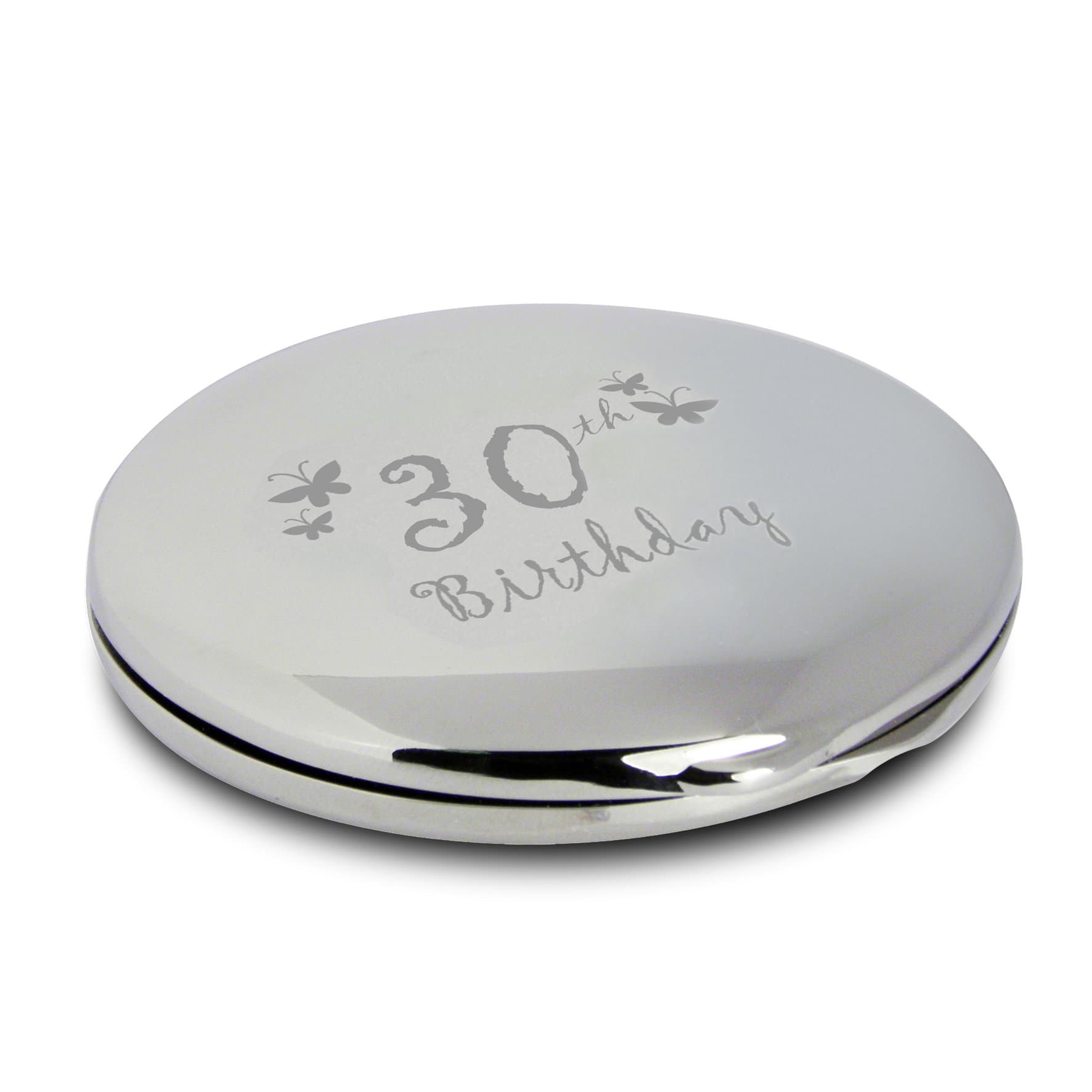Silver Finish Engraved 30th Birthday Round Compact Mirror with Butterflies Great Idea for Birthday Gift Friends Presents Gifts