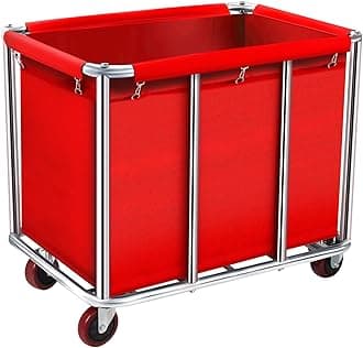 Commercial Laundry Cart with Wheels, 11.35 Bushel Large Laundry Rolling Bins with Removable Waterproof Canvas Lining Basket, Heavy Duty Stainless Steel Laundry Hampers for Hotels & Hospital