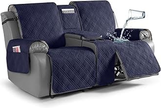 TAOCOCO Loveseat Recliner Cover with Center Console, 100% Waterproof Pet Cover for Dual Recliner with Straps Design, Split Reclining Loveseat Cover Furniture Pet&Kids Protector (2 Seater, Navy Blue)