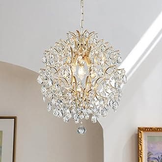 BESTIER Gold Modern Pendant Chandelier Crystal Raindrop Lighting Ceiling Light Fixture Lamp for Dining Room Bathroom Bedroom Livingroom 3 E14 Bulbs Required Diameter 40 cm Height 45 cm