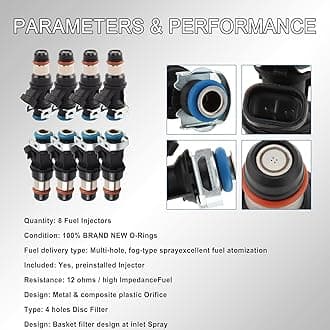 Fuel Injector Set of 8 17113698 - Compatible with Chevrole,Cadillac,EscaladeSilverado,SSR,Suburban,Tahoe,Avalanche,Express,GMC,Savana,Sierra,Yukon 4.8L,5.3L, 6.0L V8 Vehicles -Year 00-07
