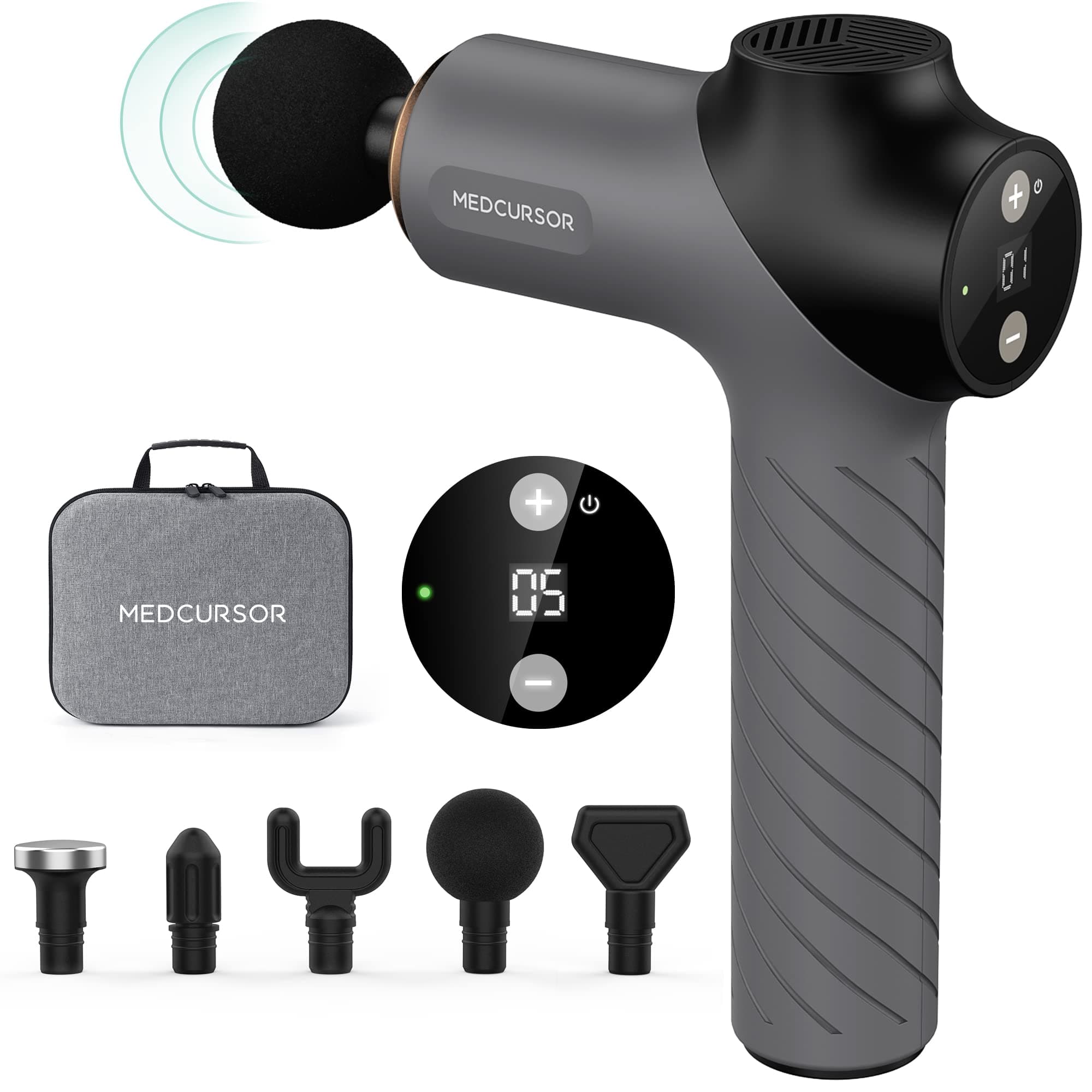 Medcursor Massage Gun Deep Tissue, Handheld Muscle Massager Gun with LCD Touch Display, Quiet Brushless Motor, Carry Case, Portable Percussion Massage gun for Athletes, Pain Relief
