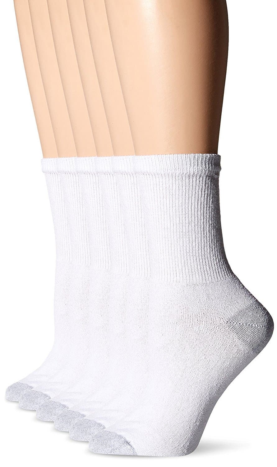 womens 6 Pair Pack Core crew socks, White, 12 US