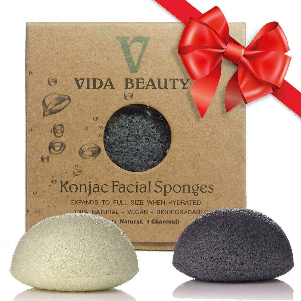 Konjac- Sponge-Authentic-Natural-Konjac-Bath-Sponge, 2pk100% Natural Bath Sponge, Exfoliating Bath Sponge, Deep Cleansing, Improved Skin - Facial Sponge, For Acne, Sensitive Skin